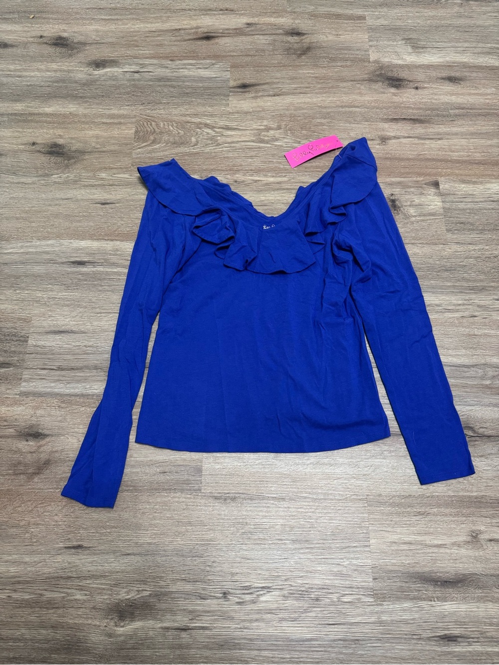 Lilly Pulitzer Royal Blue Ruffle-Front Long Sleeve Top